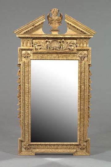 Appraisal: Large English Carved Stripped and Pickled Pine Looking Glass in