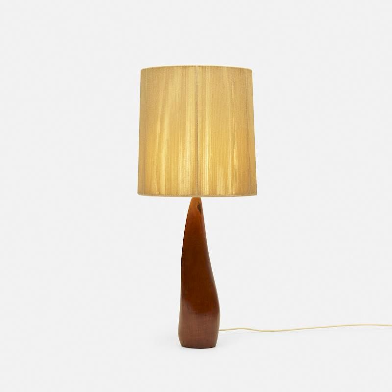 Appraisal: Modern table lamp Modern table lamp USA c carved walnut