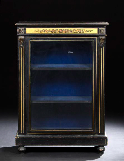 Appraisal: Napoleon III Ebonized Parlor Cabinet mid- th century the rectangular