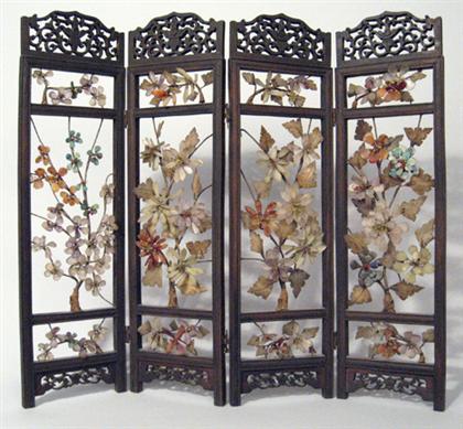 Appraisal: Chinese softwood and mineral four panel table screen late qing