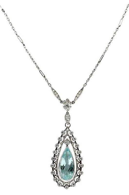 Appraisal: Antique Platinum Aquamarine Diamond Necklace pear cut aquamarine estimated weight