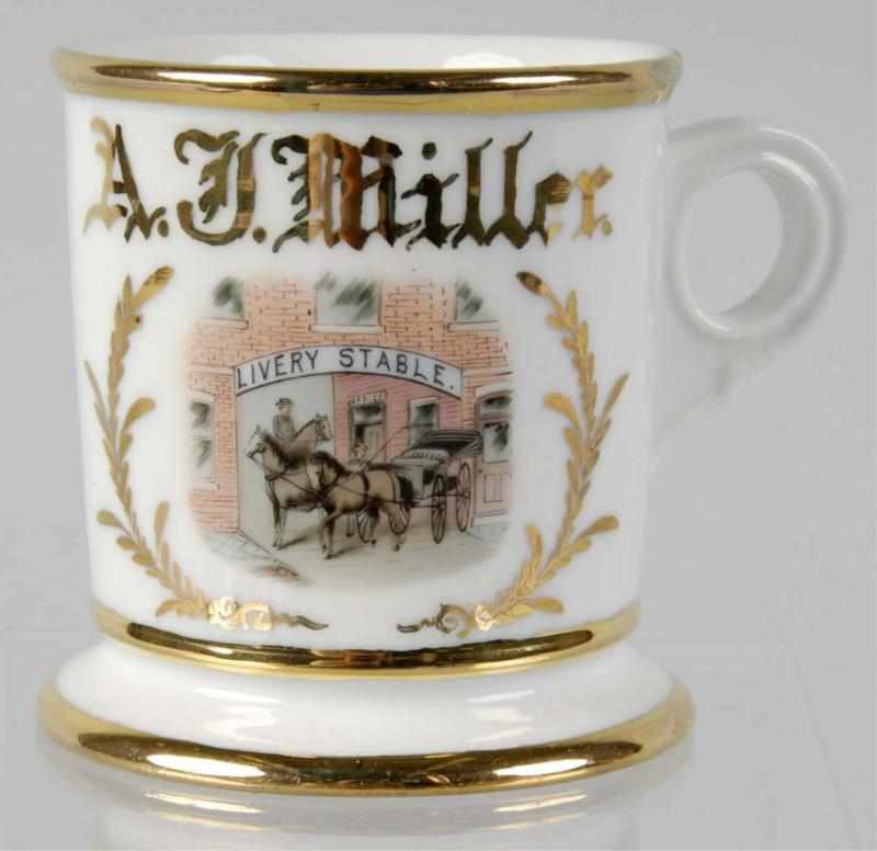 Appraisal: Livery Stable Scene Shaving Mug Description Gilt name A T