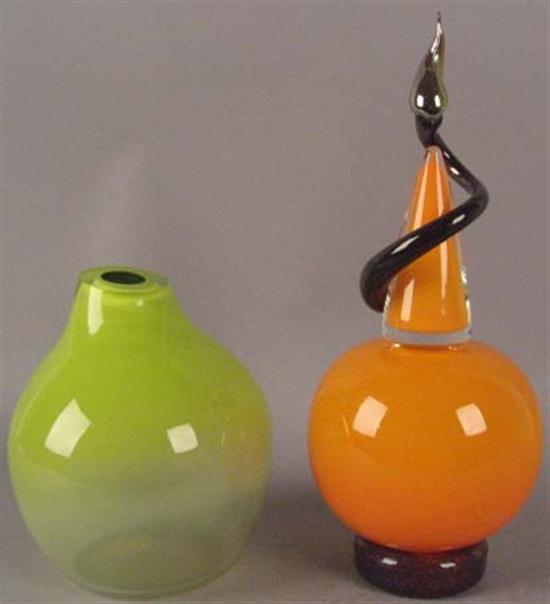 Appraisal: Two Pieces Art Glass Lime off-center vase signed Emma and