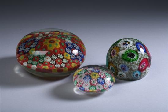 Appraisal: THREE MILLEFIORI GLASS PAPER WEIGHTS - in to in diam