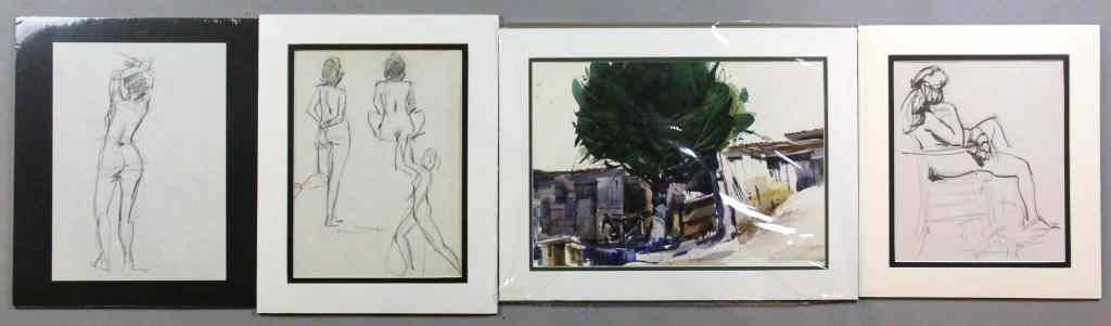 Appraisal: Watercolor of Tree Nude Sketches by John DroConsisting of three