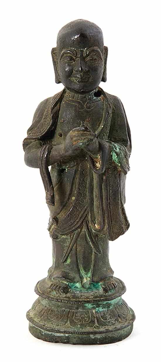 Appraisal: Chinese bronze figure of lohan Qing or Ming dynasty standing