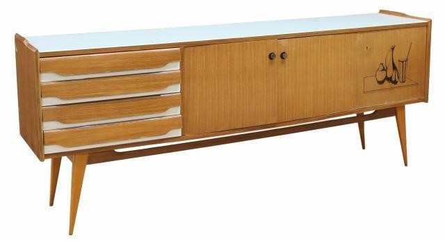 Appraisal: Italian mid-century modern sideboard c s opaque glass top case