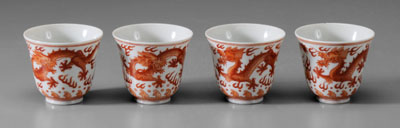 Appraisal: Four Porcelain Cups Chinese Guangxu period - bell form iron-red