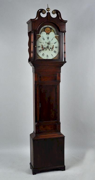 Appraisal: English Mahogany Tall Case Clock with scrolled bonnet over bird