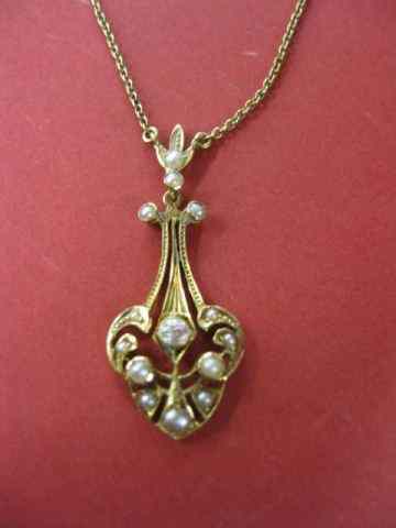 Appraisal: k Gold Antique Lavalier white sapphire seed pearls yellow gold