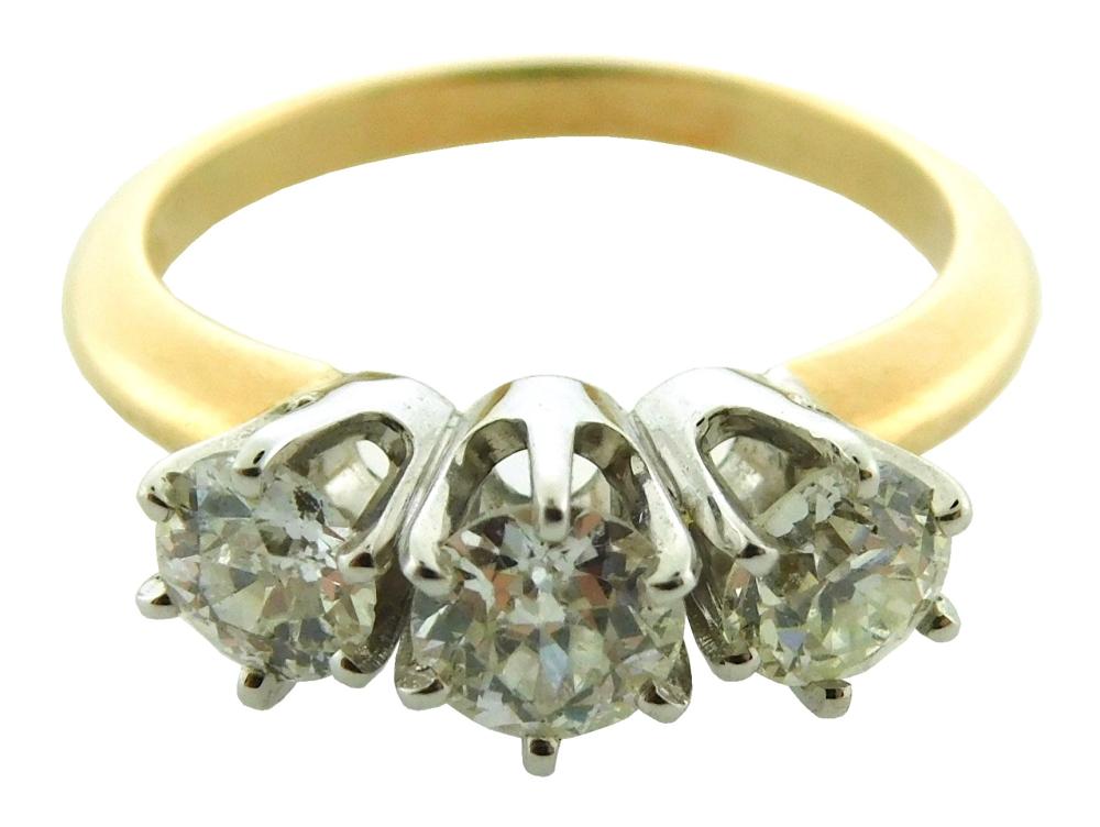 Appraisal: JEWELRY K Three-Diamond Ring mounting stamped K yellow gold half