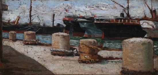 Appraisal: MARIO PUCCINI Italian - SHIPS AT DOCK signed lower left