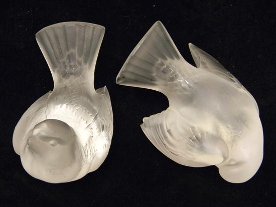 Appraisal: Two Lalique frosted glass birds th C signed both chipped