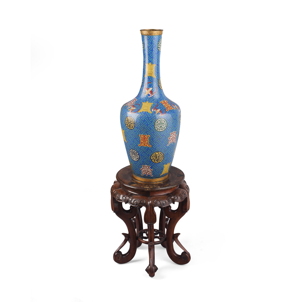 Appraisal: LARGE CLOISONNE BOTTLE VASE the baluster sides decorated in cloloured