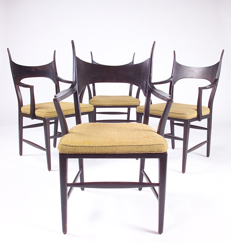 Appraisal: EDWARD WORMLEY DUNBAR Set of four ebonized armchairs with tall