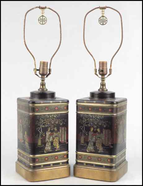 Appraisal: PAIR OF FREDERICK COOPER CHINOISERIE STYLE CANISTER TABLE LAMPS Height