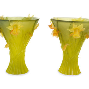 Appraisal: A Pair of Daum P te-de-Verre Vases Second Half th