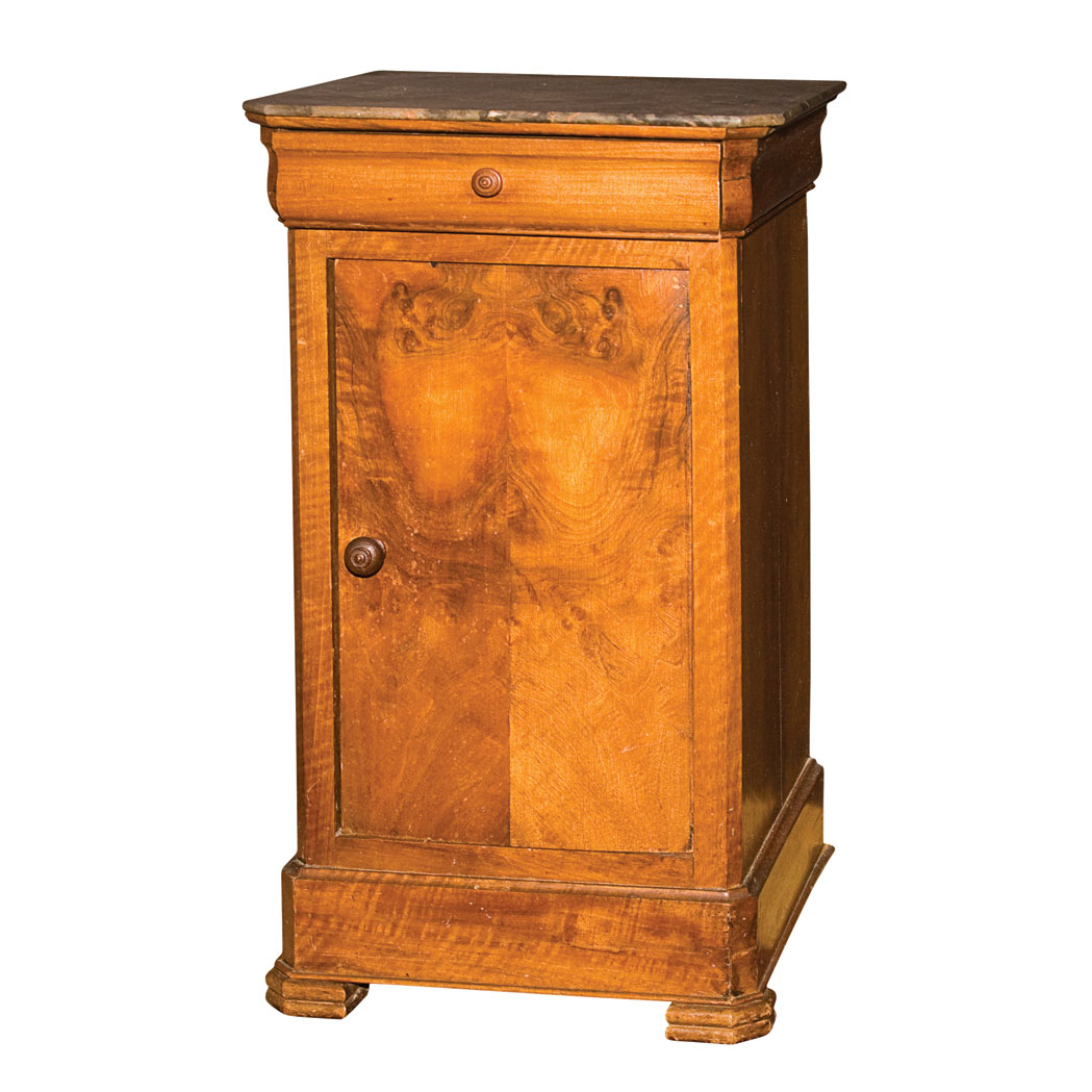 Appraisal: Restauration Style Marble Top Fruitwood Side Cabinet Height inches width