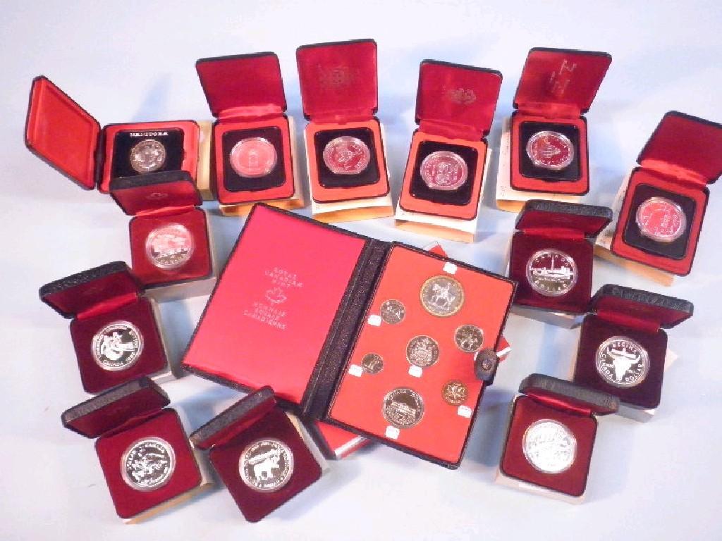 Appraisal: Canada Proof coins cased and commemorative proof dollars -