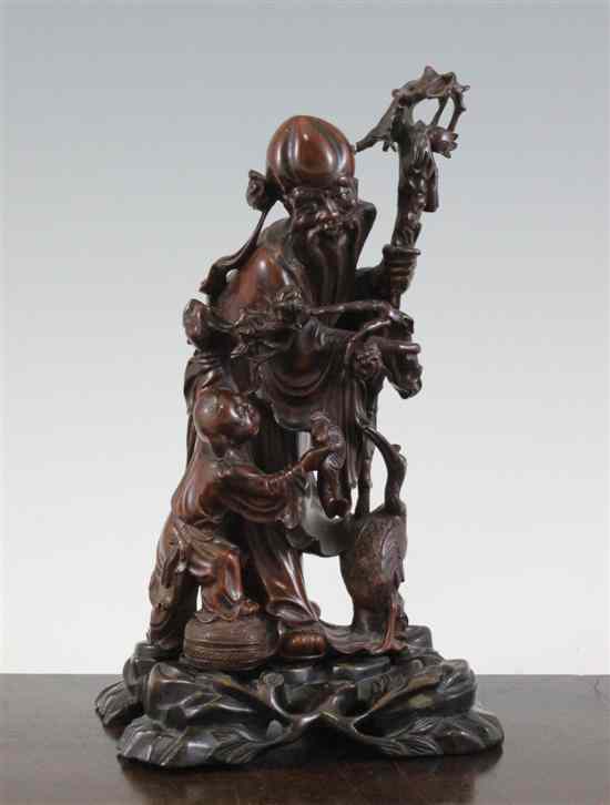 Appraisal: A Chinese wood carving of Shou Lao standing holding his