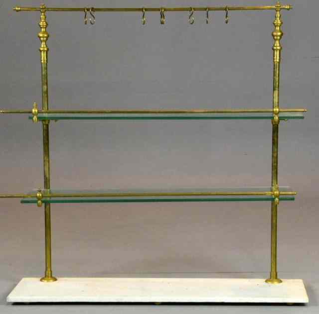 Appraisal: A Fine Brass Marble Glass Bakers RackWith three graduating shelves