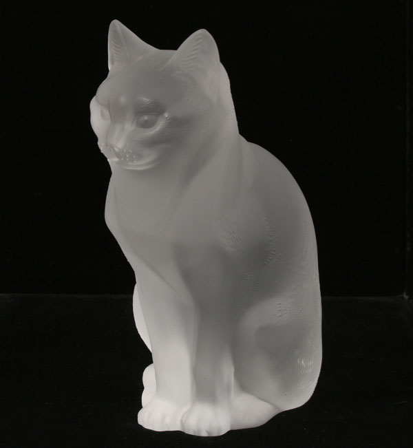 Appraisal: Lalique art glass seated cat Chat Assis frosted body H