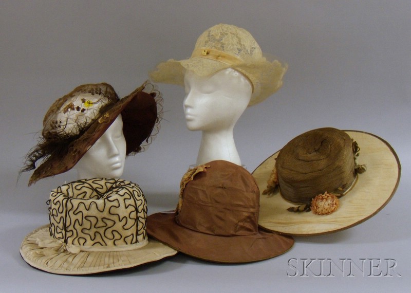 Appraisal: Five Early th Century Wide Brimmed Hats s- s including