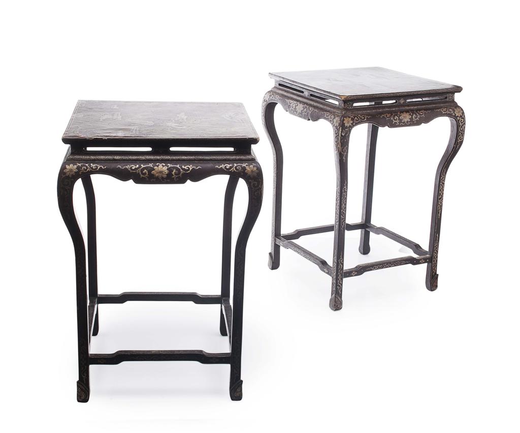 Appraisal: PAIR OF CHINESE BROWN LACQUER AND GILT OCCASIONAL TABLES TH