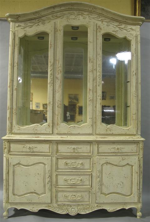 Appraisal: HICKORY WHITE PAINTED CHINA CABINET th century Hickory White furniture