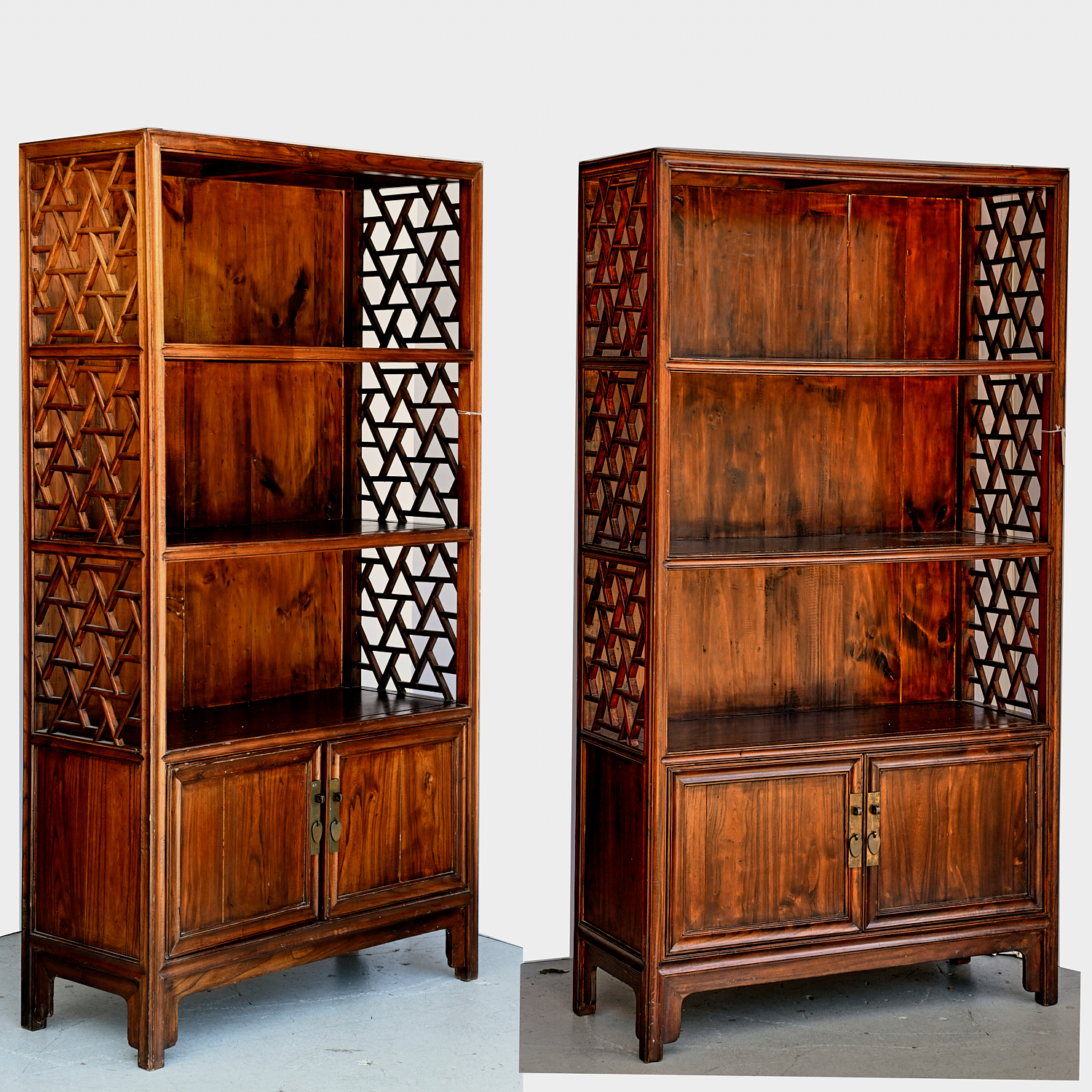 Appraisal: NICE PAIR CHINESE CRACKED ICE BOOKCASES th c h x