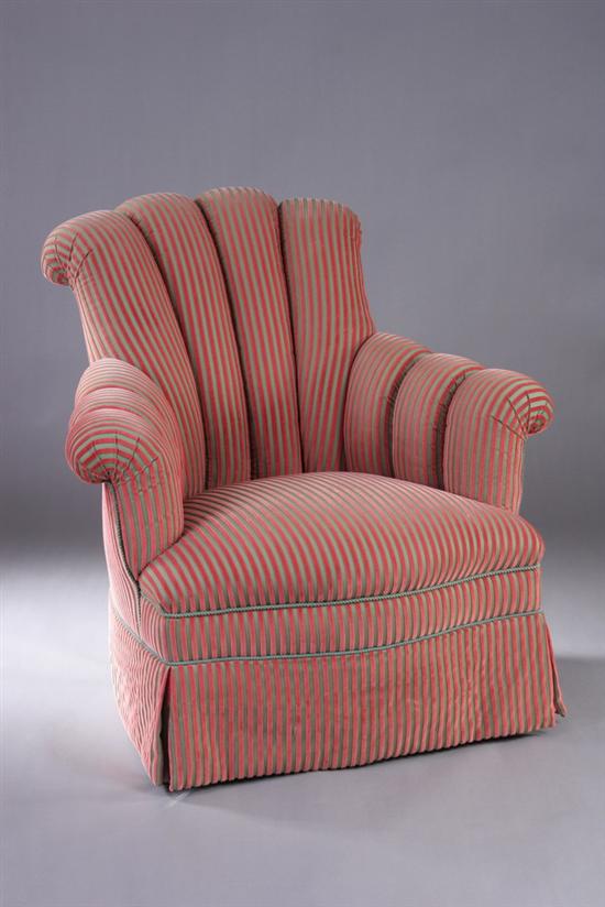 Appraisal: BRUNSCHWIG FILS CLASSIC CHANNEL-BACK CHAIR late th century Back-scrolled channel-upholstered