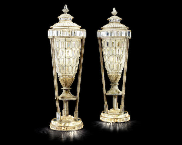 Appraisal: A pair of monumental Italian early th century cut-glass vase-lamps