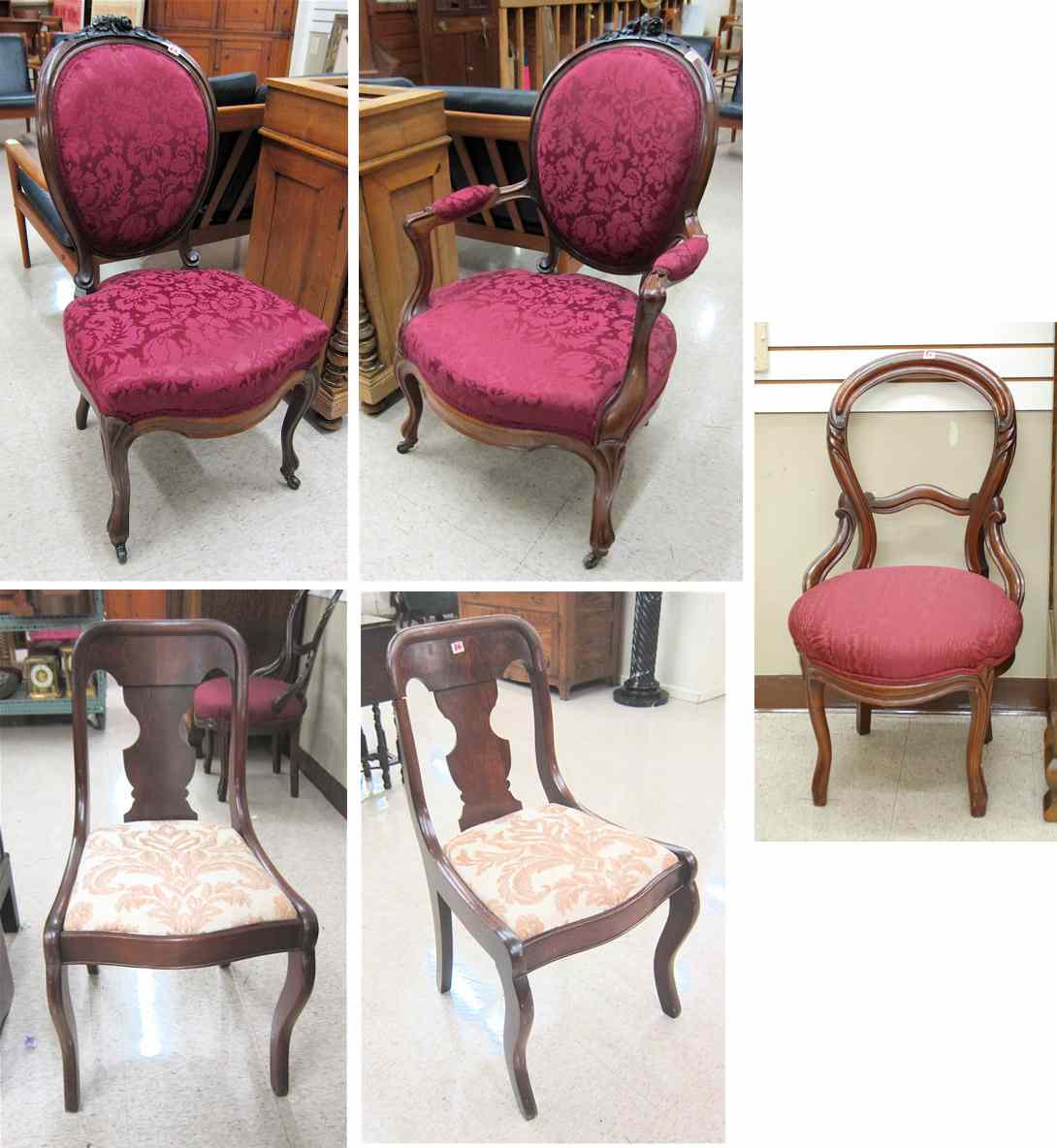 Appraisal: A GROUP OF FIVE AMERICAN ANTIQUE CHAIRS Victorian medallion-back rosewood