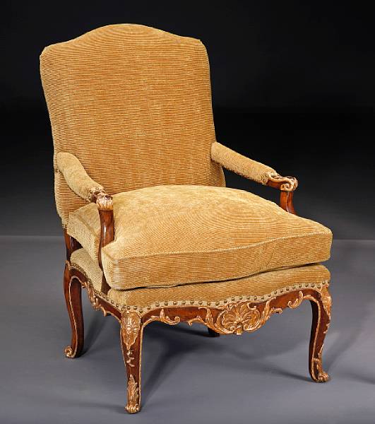 Appraisal: A R gence parcel gilt walnut fauteuil la reine first