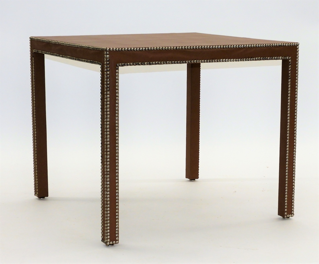 Appraisal: FINE ITALIAN LEATHER HIGH STYLE STUDDED TABLE Italy Late th