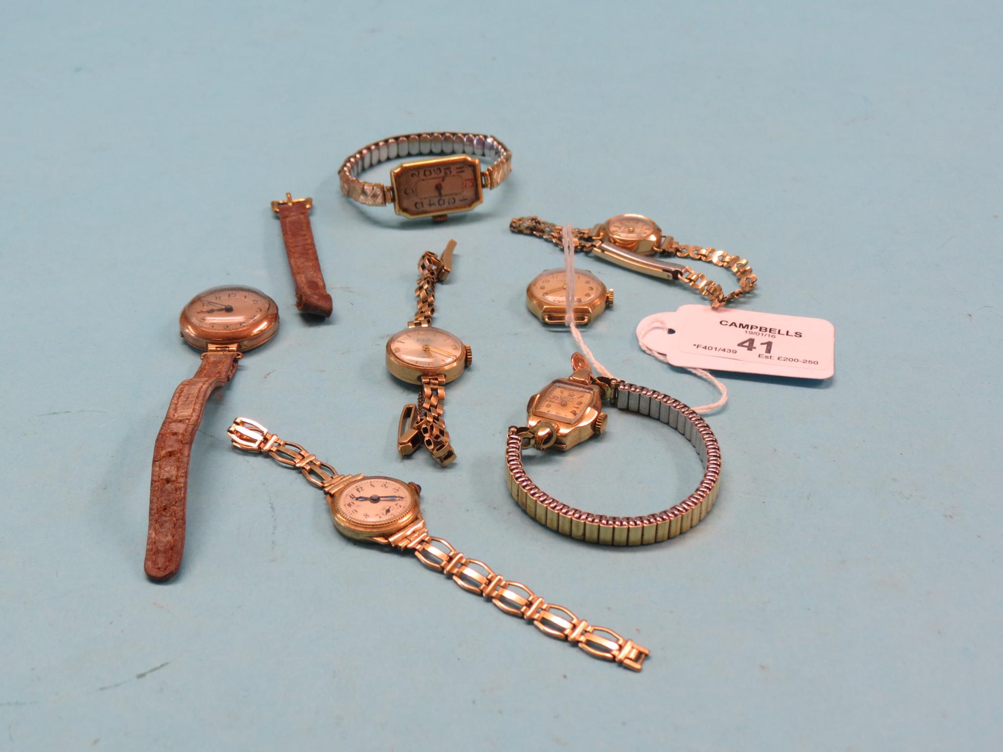 Appraisal: Seven various lady's ct gold wristwatches