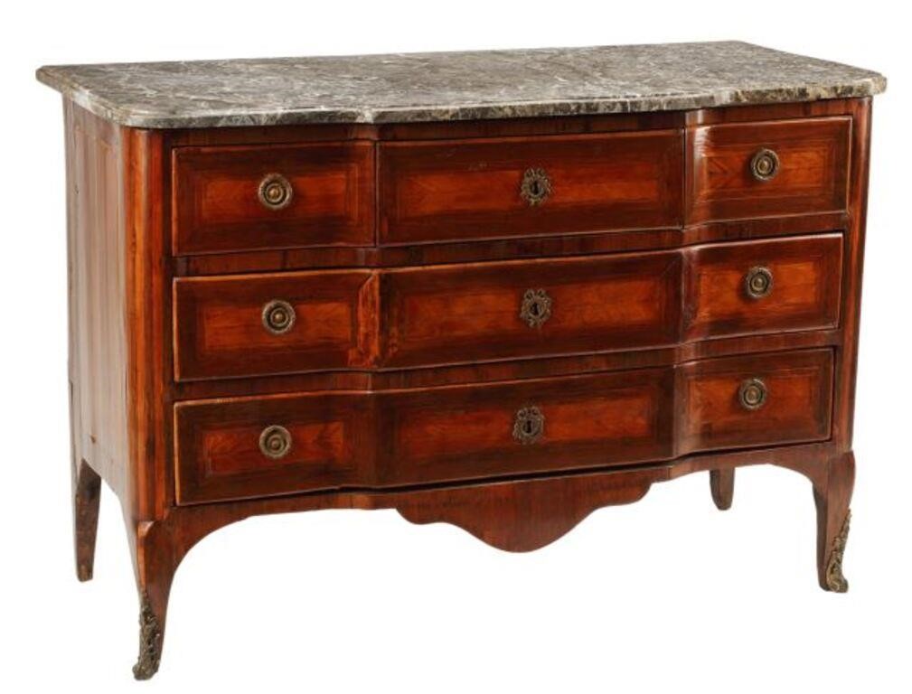 Appraisal: French three-drawer commode with marble top approx h w d