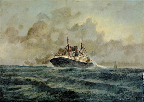 Appraisal: Continental school early th century OCEAN LINER HEADING IN oil