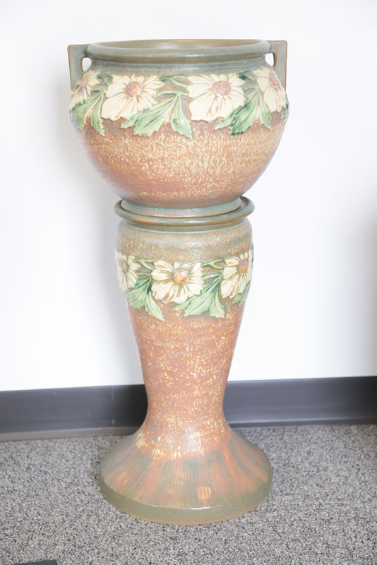 Appraisal: ROSEVILLE JARDINIERE AND PEDESTAL In Dahlrose patter Form - Unsigned