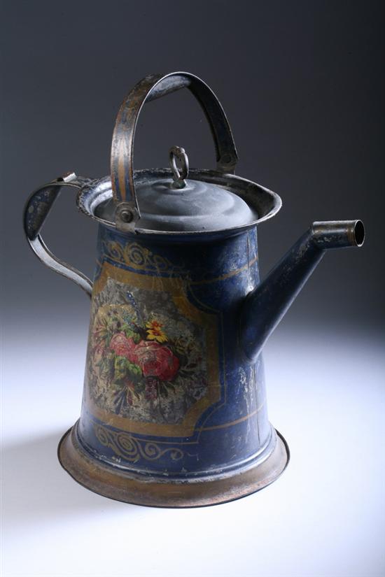 Appraisal: LARGE EASTLAKE INSPIRED TOLEWARE WATERING CAN late th century Cobalt