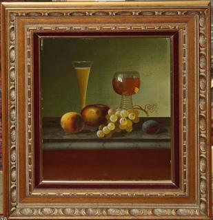 Appraisal: th o c still life with grapes and wine x