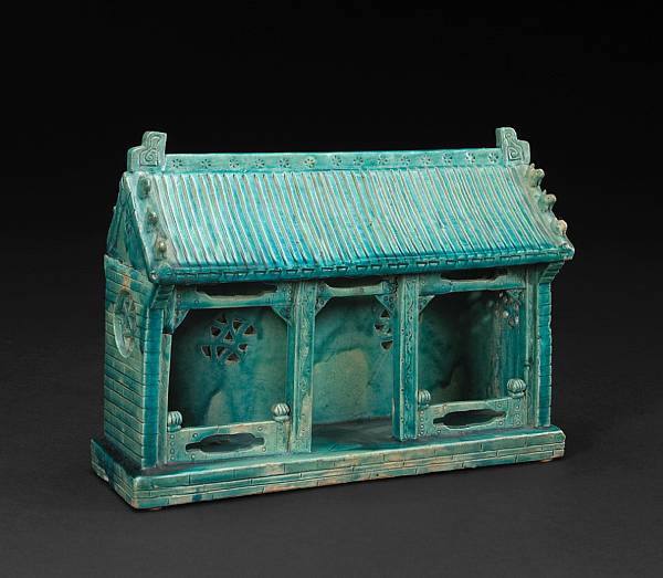 Appraisal: A turquoise glazed pottery funerary model of a house Ming