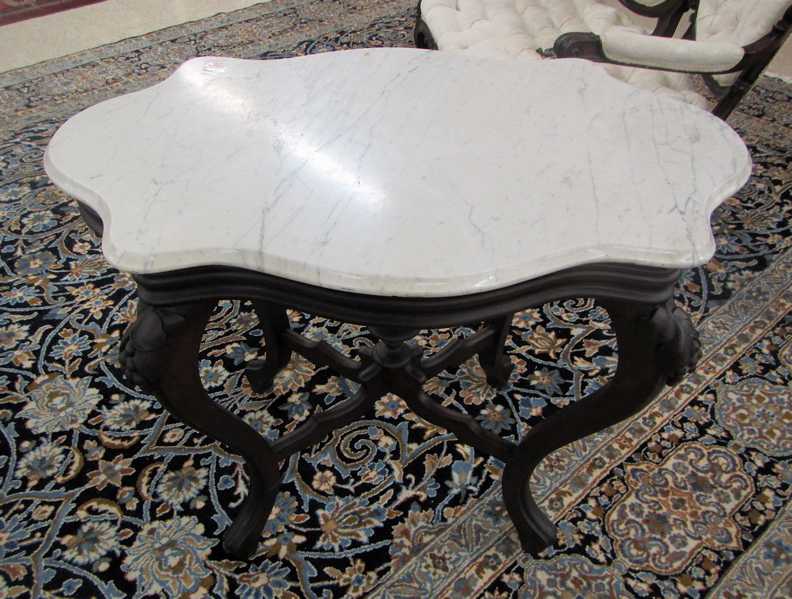 Appraisal: VICTORIAN MARBLE-TOP LAMP TABLE American c with conformingly shaped white