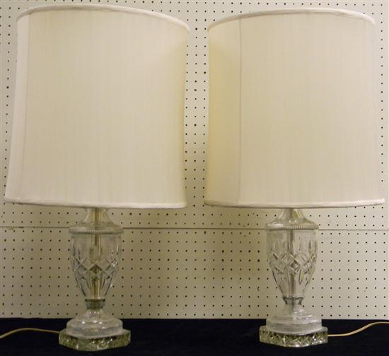 Appraisal: Pair cut crystal table lamps urn form '' high without