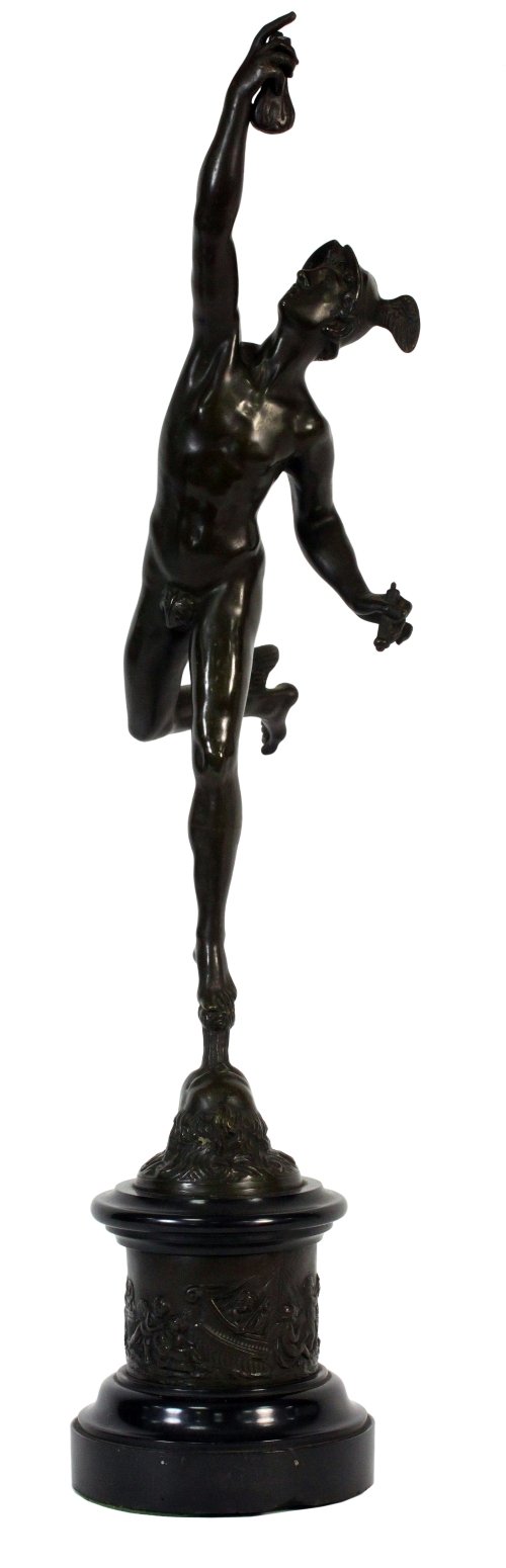 Appraisal: After Giambologna Mercury bronze figure on a circular plinth cm