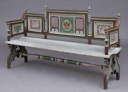 Appraisal: GOTHIC REVIVAL CARVED AND PAINTED BENCH The back with raised