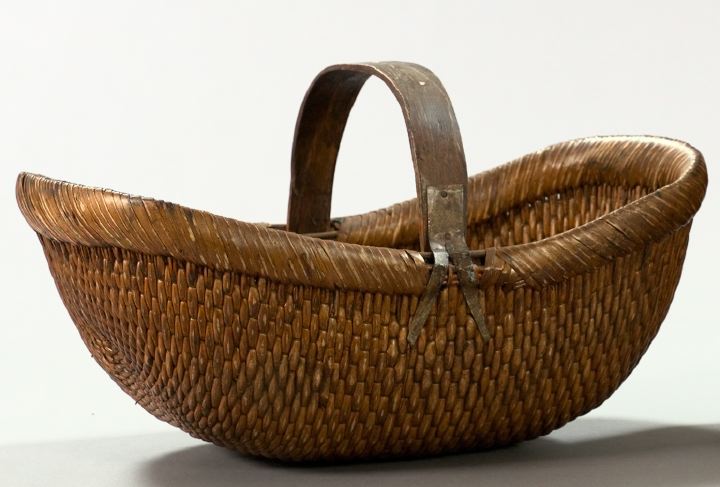 Appraisal: Large Provincial Woven Reed Bentwood and Cut-Iron Grain Basket first