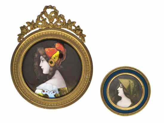 Appraisal: Two French Enameled Copper Portrait Plaques each of circular form