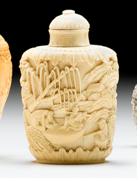 Appraisal: Large Chinese elephant ivory snuff bottle th century Lotus carved