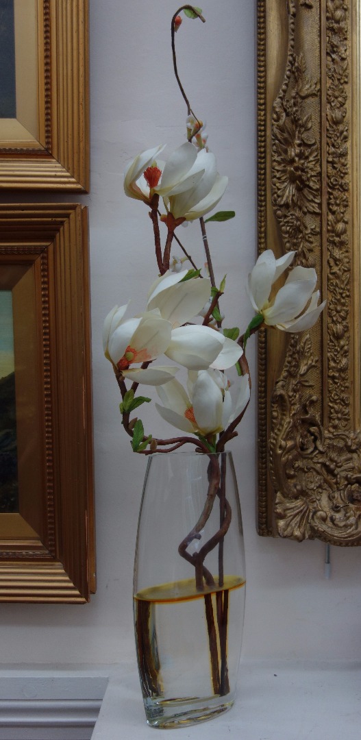 Appraisal: Three artifical silk orchid flower arrangements in vases Purchased from